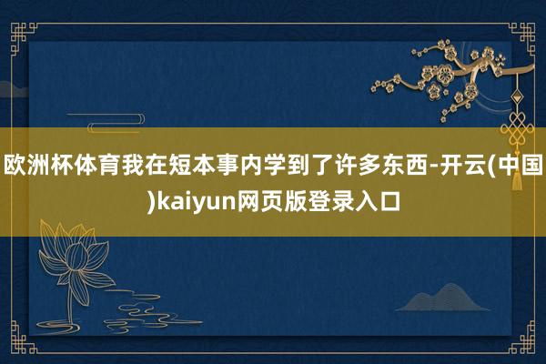 欧洲杯体育我在短本事内学到了许多东西-开云(中国)kaiyun网页版登录入口